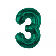 Folijas balons numurs trīs 3, tumši zaļā krāsā, 85 cm,1 gab.