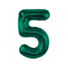 Folijas balons tumši zaļā krāsā, cipars pieci 5, 85 cm, 1 gab.