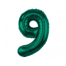 Zaļš folijas balons cipars deviņi 9, 85 cm, 1 gab.