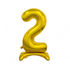 Stāvošs folijas balons, cipars divi 2, zelta krāsā, 74 cm, 1 gab