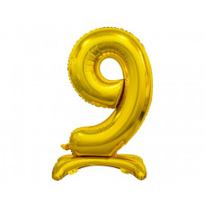 Stāvošs folijas balons zelta krāsā, cipars 9 deviņi, 74 cm