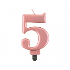 Svece tortei cipars pieci 5, rozā krāsā 8 cm 1 gab.
