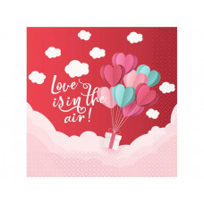 Papīra salvetes ar sirsniņām un uzrakstu Love Is In The Air, 33x33 cm/ 20 gab.