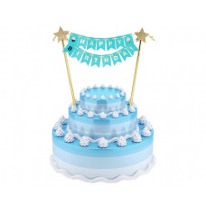 Kūkas dekors ar uzrakstu Happy Birthday, gaiši zils, 25 cm